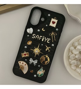 Kişiye Özel İsimli Siyah El Yapımı Charm Telefon Kılıfı - iPhone modelleri için uyumlu