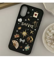 Kişiye Özel İsimli Siyah El Yapımı Charm Telefon Kılıfı - iPhone modelleri için uyumlu