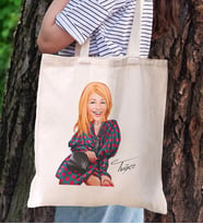 BK Gift Kişiye Özel Kadın Karikatürlü Kanvas Bez Plaj Çantası Baskılı Omuz Çantası-15, Alışveriş Çantası, Arkadaşa Hediye
