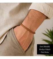 Wristane Örgü Deri Erkek Bileklik – Çelik Detaylı Taba
