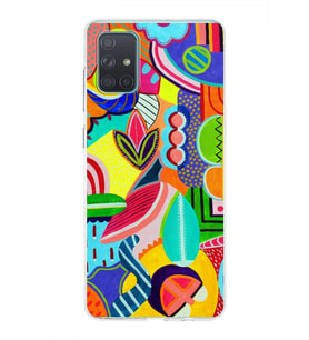 PrintiFy Samsung Galaxy A71 ile Uyumlu 1mm Slim Fit Retro Colors 6 Baskılı Şeffaf  Kılıf