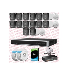 Provzen Hikvision 14 Kameralı IP Full HD Renkli Güvenlik Kamerası Mikrofonlu