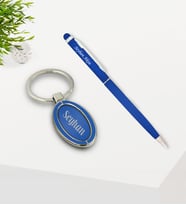 BK Gift Kişiye Özel Lacivert Touchpen Tükenmez Kalem ve Metal Anahtarlık Hediye Seti