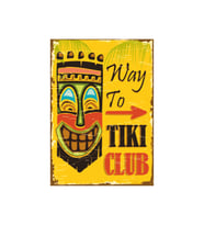 Way To Tiki Club Retro Ahşap Tablo - Tropikal Parti ve Bar Yönlendirme Temalı Tasarım