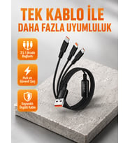 3’ü 1 Arada Şarj Kablosu Type-C iOS Android Uyumlu Hızlı ve Güvenli Şarj