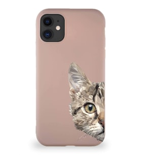 Apple iPhone 11 Soft Premier Kapak Catface Tasarımlı Silikon Kılıf - Pudra (Şeffaf)