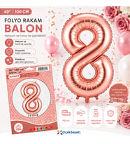 100 cm Rose Gold Rakam Folyo Balon - 8 Rakamı Büyük Boy Doğum Günü ve Parti Balonu (40 İnç)
