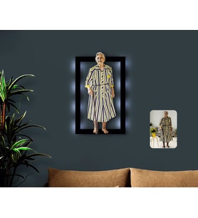 BK Gift Kişiye Özel Tam Boy Büyükanne Karikatürlü 3D Led Işıklı Ahşap Tablo-1