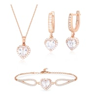 925 Ayar Gümüş Swarovski Rose Gold Kalp Takı Seti