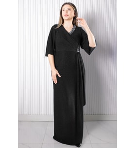 Taş Baskı Detaylı Abiye Siyah MDA2541