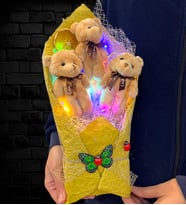 Renkli Led Işıklı Kahve Ayıcıklı Premium Peluş Ayıcık Buketi (Model 2)