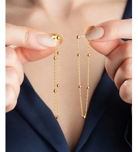 Hk Gümüş Kadın Küpe Çift Zincirli Gold Top DetaylıGümüş Takı Hediyelik Ürünler