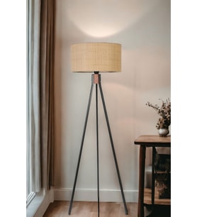 FISCO TRİPOD SİYAH LAMBADER SİLİNDİR HASIR RATTAN ABAJURLU