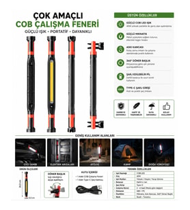 40W COB LED Şarjlı Çalışma Lambası Mıknatıslı Askılı Type-C GS2080