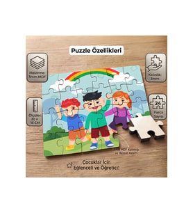Mantar Ev Tasarımlı 24 Parça Ahşap Çocuk Puzzle MPK0541