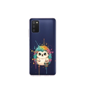 Samsung Galaxy A03S ile Uyumlu Splash Kirpi Tasarımlı Şeffaf Silikon Kılıf