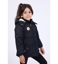 Toontoy Kız Çocuk Kapüşonlu İçi Kürklü Mont (Siyah)
