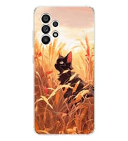Samsung Galaxy A52 Uyumlu Doğa ve Kedi Tasarımlı Şeffaf Telefon Kılıfı
