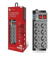 Fulltech Termal Akım Korumalı 8 Li Uzatma Kablosu  3XUsb 2 Mt 16 Amper FTR-08 (Siyah)