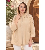 Büyük Beden %100 Cotton Kapüşonlu Hırka – Rahat ve Şık Tasarım - 44462