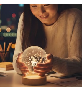 Küçük Prens Düşünen Model Ahşap Altlıklı USB LED Kristal Cam Küre Gece Lambası  Dekoratif & Hediye (Karışık)
