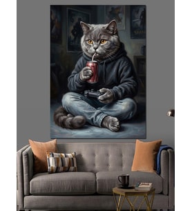 Kapüşonlu Kedi İçecek İçen Çizim Dekoratif Kanvas - Mdf Ahşap Tablo
