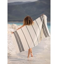 Vivaldi Peştemal (Ekru-siyah) %80 Pamuk %20 Bambu 95*180 Cm. Banyo Havlusu, Plaj Havlusu