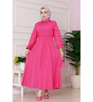 Beli Lastik Detaylı Yasemin Elbise-Pembe