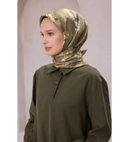 Çiçek Desen İpek Twill Eşarp 4210D01 (Yeşil)
