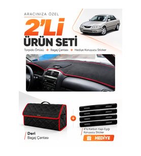 e-biz MAZDA 626 AİRBAGSİZ (1998-2000) Uyumlu Torpido Örtüsü + Deri Çanta - Siyah-Kırmızı - MA010