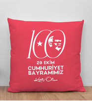 BK Gift 100. Yıl Hatırası Premium Kumaş Kırmızı Kırlent Yastık-3, 29 Ekim Hediyesi, Cumhuriyet Bayramı, 100.Yıl Hediyesi