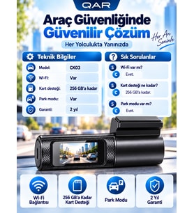 Araç Içi Kamera Ultra HD 2K Dash Cam 256GB Destekli Park Modu
