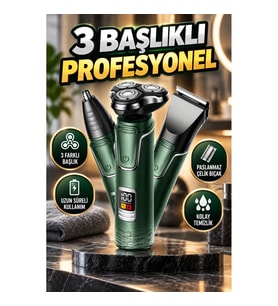 Şarjlı 3’ü 1 Arada Tıraş ve Bakım Seti – 3D Kesim, 3 Başlık, Paslanmaz Çelik Bıçak