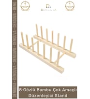 #AhşapStand Bambu Ahşap Mutfak Tabaklık Tabak Bardak Kurutmalık Ofis Amaçlı Düzenleyici 8 Gözlü Stan