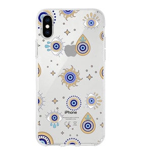 PrintiFy Apple  iPhone XS ile Uyumlu 1mm Slim Fit Nazar Boncuğu 5 Baskılı Şeffaf  Kılıf