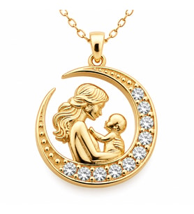 Gümüş Hilal İçinde Anne Bebek Figürlü Gold Kolye