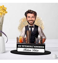 Kişiye Özel Erkek Barmene Hediye Karikatürlü Biblo