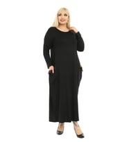 Melsay Butik Püsküllü Cepli Kadın Uzun Kollu Siyah Tesettür Elbise