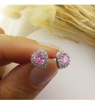 925 Ayar Gümüş Pembe Taşlı Kalp Küpe