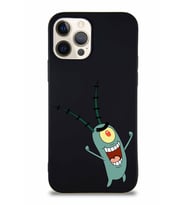 Apple iPhone 12 Pro Soft Premier Kapak Plankton Tasarımlı Silikon Kılıf - Siyah (Şeffaf)