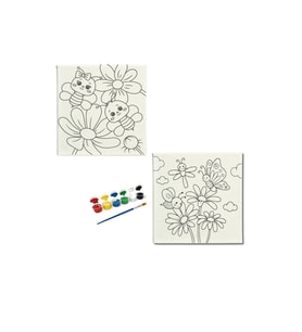 Okul Etkinliği-2'li Tuval Boyama Seti. 20x20 Cm Uv Baskı 6 Akrilik Boya 1 Fırça-model-52