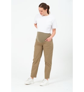 Busa Hamile Esnek Karın Bantlı Beli Ayarlanabilir Mom Fit Kanvas Pantolon HAKİ