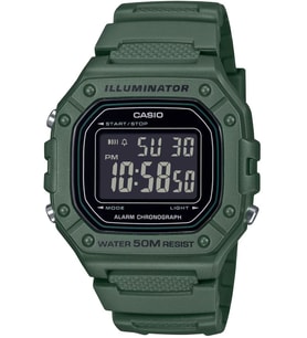 Casio W-218H-3BVDF Uzun Ömürlü Pil Silikon Kordon Metal Kasa 5 ATM Suya Dayanıklı Yeşil Renk Erkek Kol Saati