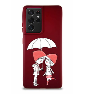 Samsung Galaxy S21 Ultra Soft Premier Kapak Aşk Tasarımlı Silikon Kılıf - Mürdüm (Şeffaf)