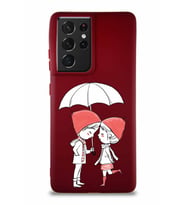Samsung Galaxy S21 Ultra Soft Premier Kapak Aşk Tasarımlı Silikon Kılıf - Mürdüm (Şeffaf)