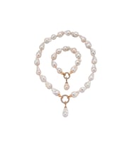 Halka Kilitli Barok Doğal İnci Kolye Bileklik İkili Set (Rose)