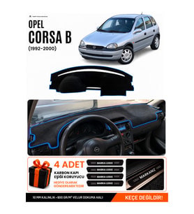 e-biz OPEL CORSA B (1992-2000) Uyumlu Torpido Koruma, Torpido Örtüsü, Torpido Kılıfı - Siyah-Mavi - OP006