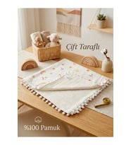 4 Mevsim Çift Taraflı Ponponlu Müslin Pike Battaniye %100 Pamuk 80cmx80cm