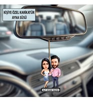 Kişiye Özel 2 Kişilik Sevgili Temalo Karikatürlü 10 cm MDF Araç Dikiz Aynası Süsü - Sevgiliye ve Eşe Hediye Çiftlere Özel Hediye