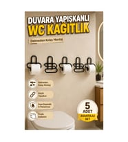 5 Adet Siyah Metal Yapışkanlı Tuvalet Kağıdı Tutucu – Delmeden Duvar Montajlı
